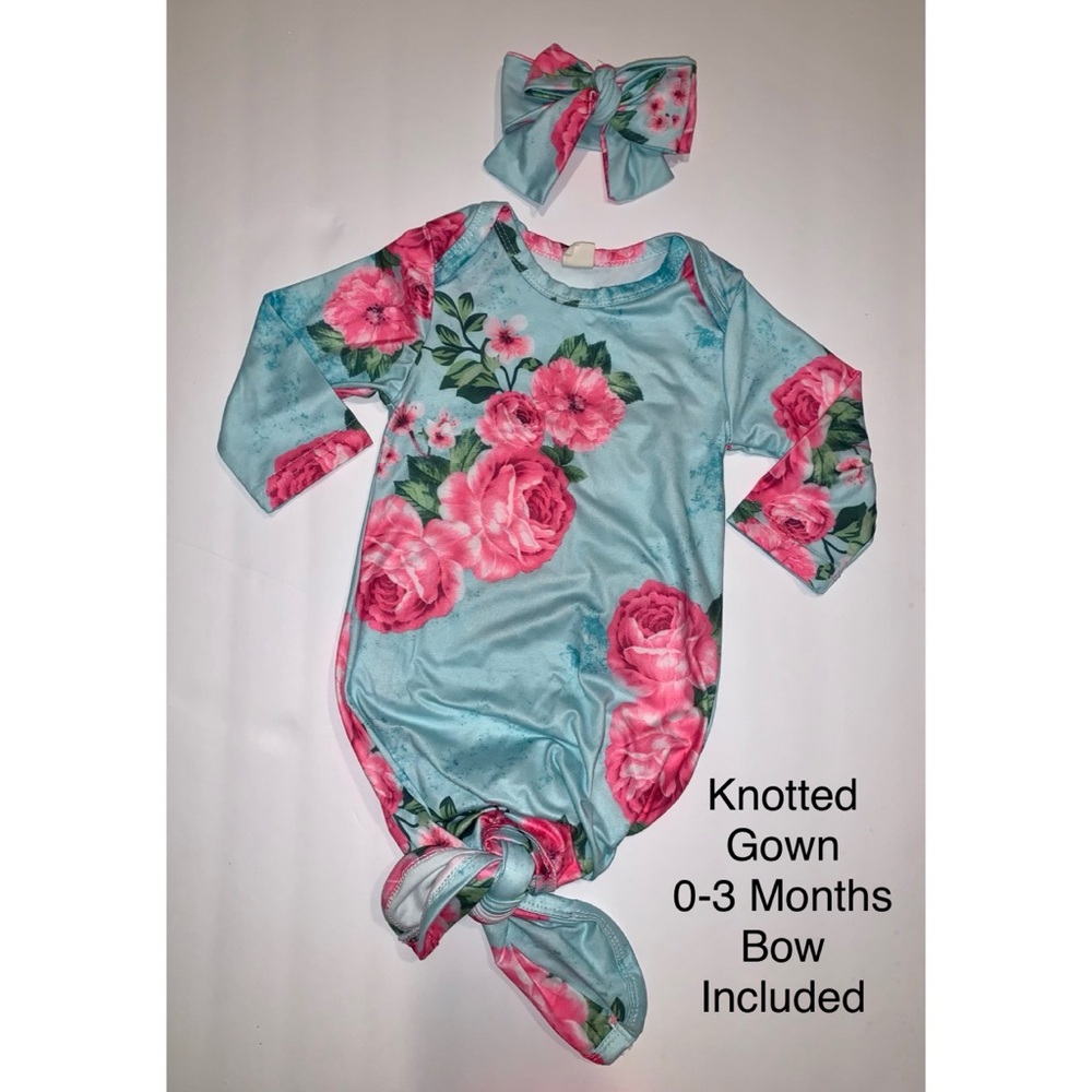 0-3 Months Floral Knotted Gown